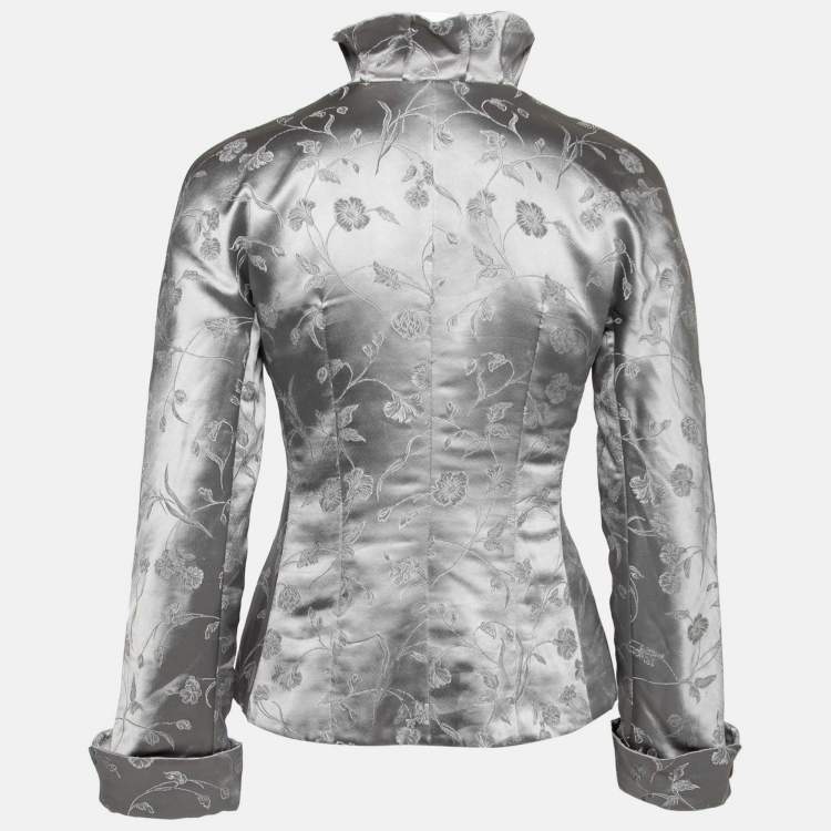 Pre Owned Emporio Armani Grey Floral Embroidered Button Front Jacket M