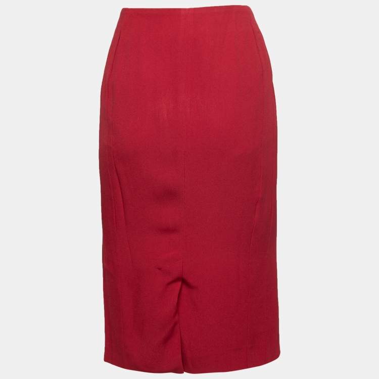 Pre Owned Emporio Armani Red Crepe Pencil Skirt M