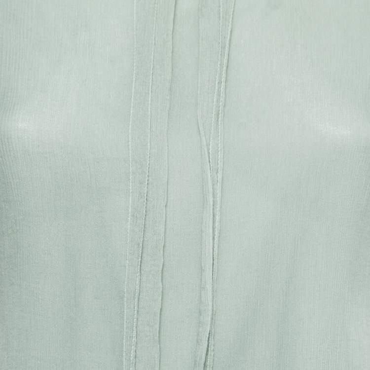 Pre Owned Emporio Armani Light Green Crinkled Chiffon Long Sleeve Blouse S