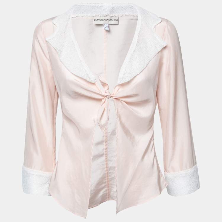 Pre Owned Emporio Armani Pink Silk & Knit Trimmed Front Tie Jacket S
