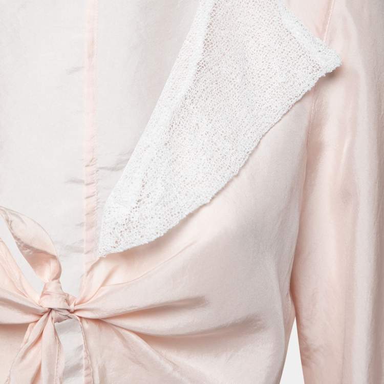 Pre Owned Emporio Armani Pink Silk & Knit Trimmed Front Tie Jacket S