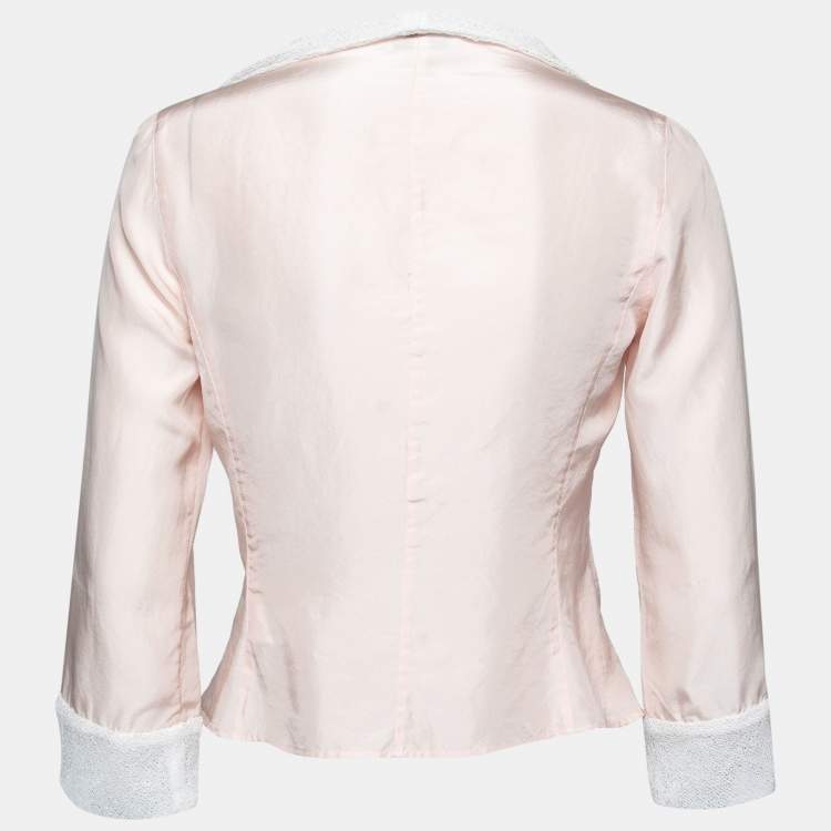 Pre Owned Emporio Armani Pink Silk & Knit Trimmed Front Tie Jacket S
