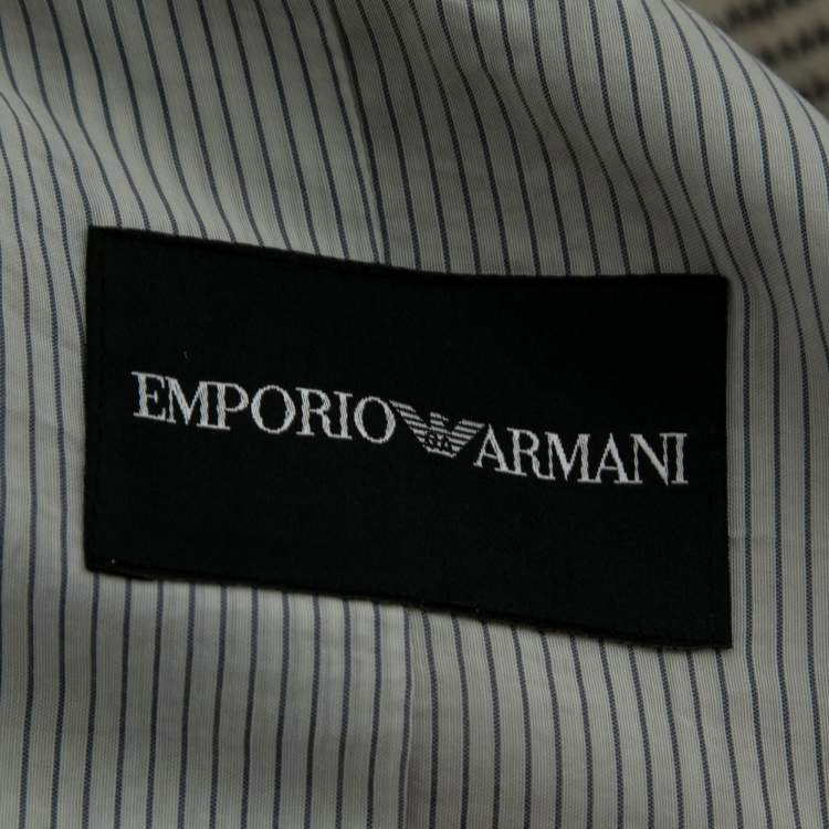 Pre Owned Emporio Armani Beige Checked Satin Silk Single Breasted Blazer M