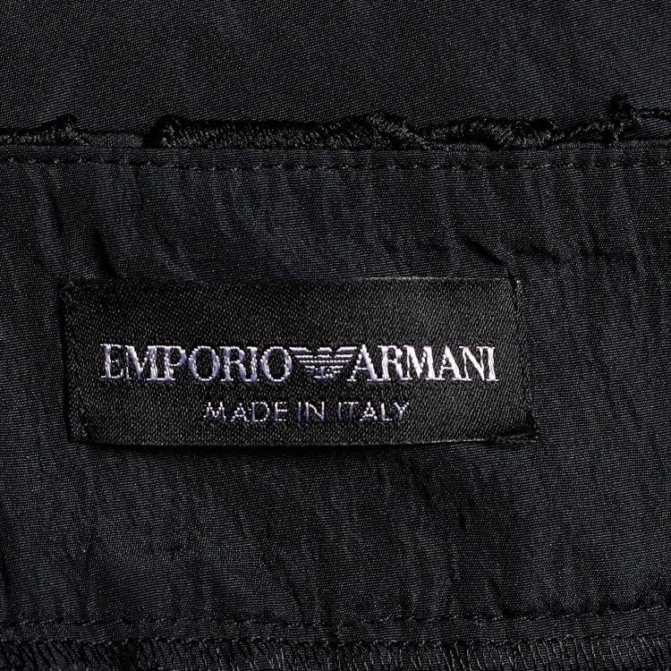 Pre Owned Emporio Armani Black Printed Satin & Lace Overlay Maxi Dress M