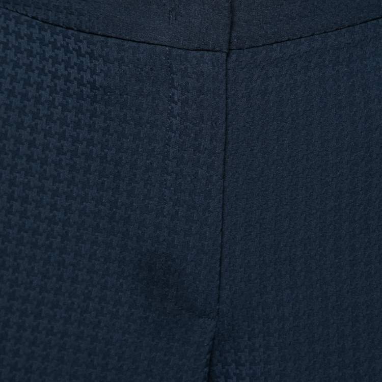 Pre Owned Emporio Armani Navy Blue Textured Crepe Trousers L  