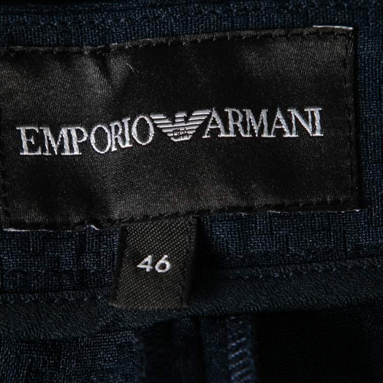 Pre Owned Emporio Armani Navy Blue Textured Crepe Trousers L  
