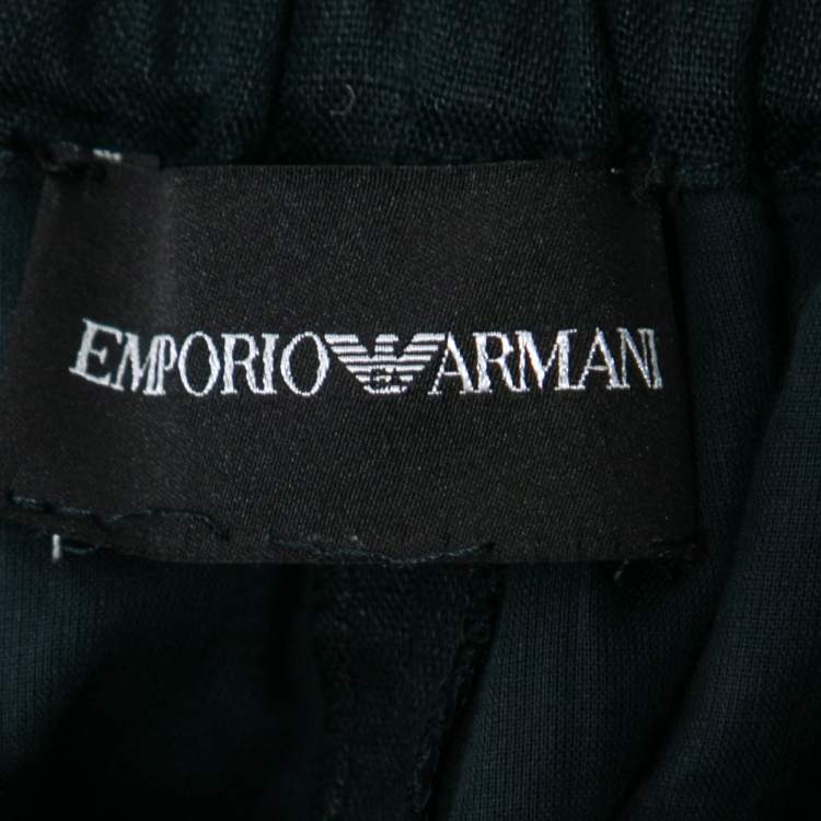 Pre Owned Emporio Armani Midnight Blue Linen Elastic Waist Pants M