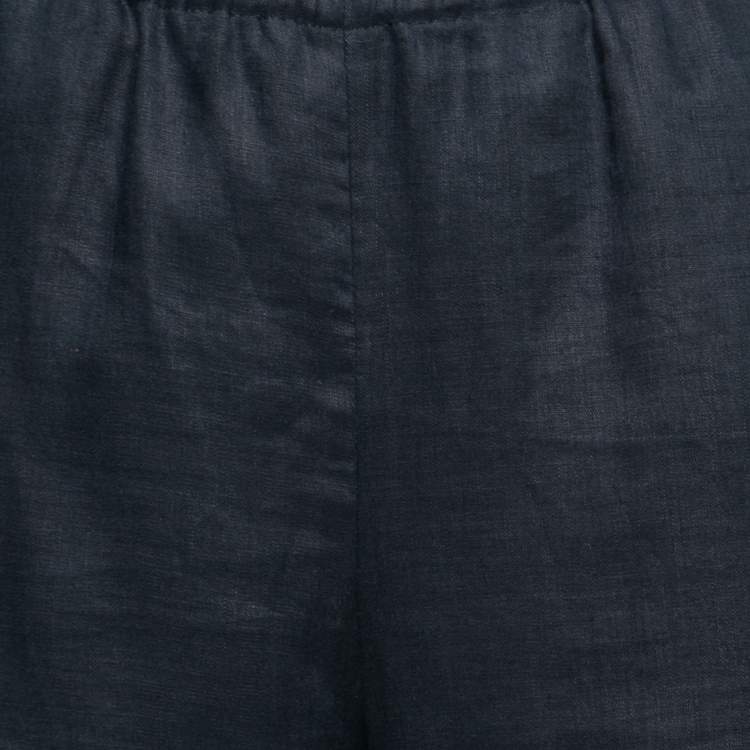 Pre Owned Emporio Armani Midnight Blue Linen Elastic Waist Pants M