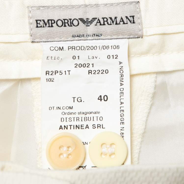 Pre Owned Emporio Armani Cream Textured Crepe Single Breasted Cropped Blazer & Pant Suit S