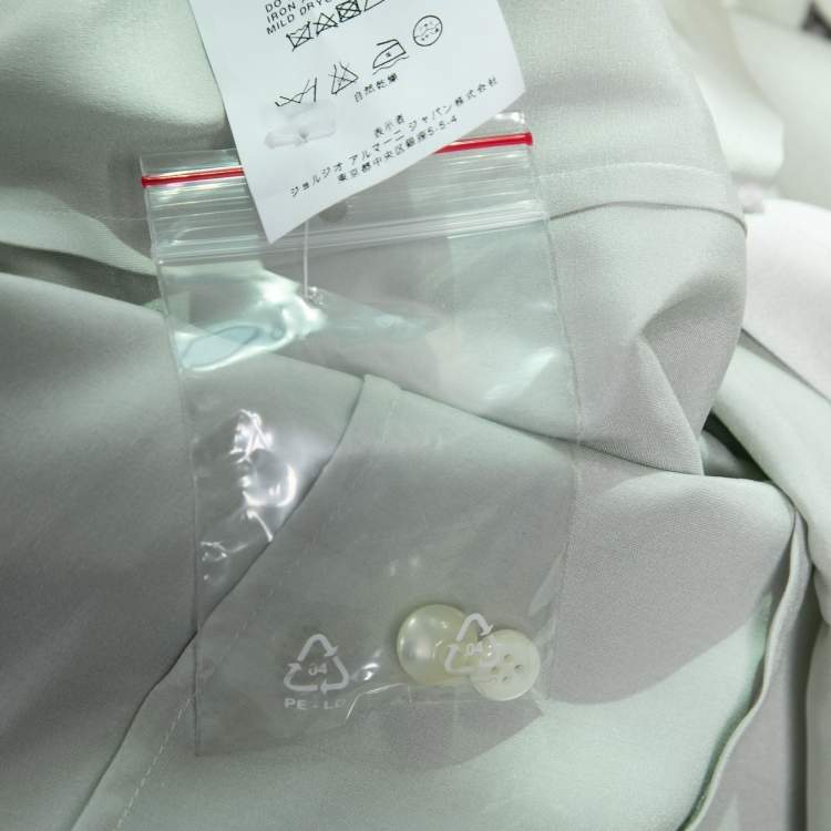 Pre Owned Emporio Armani Light Grey Silk Pleated Concealed-Button Shirt S  