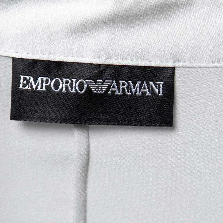 Pre Owned Emporio Armani Light Grey Silk Pleated Concealed-Button Shirt S  