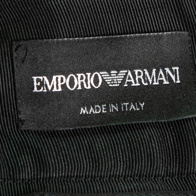 Pre Owned Emporio Armani Navy Blue Contrast Jacquard Patterned Jacket & Pleated Skirt Set S
