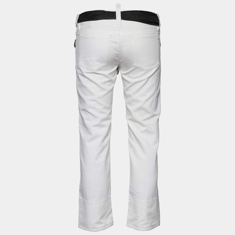 Pre Owned Emporio Armani White Denim Bandana Belted Jeans S Waist 31"