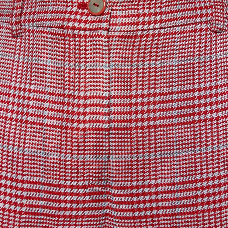 Pre Owned Emporio Armani Red Houndstooth Pattern Crepe Trousers S