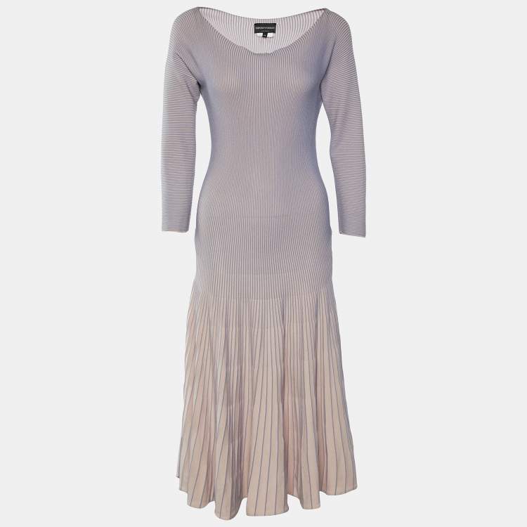 Pre Owned Emporio Armani Pink Rib Knit Long Sleeve Flared Dress L
