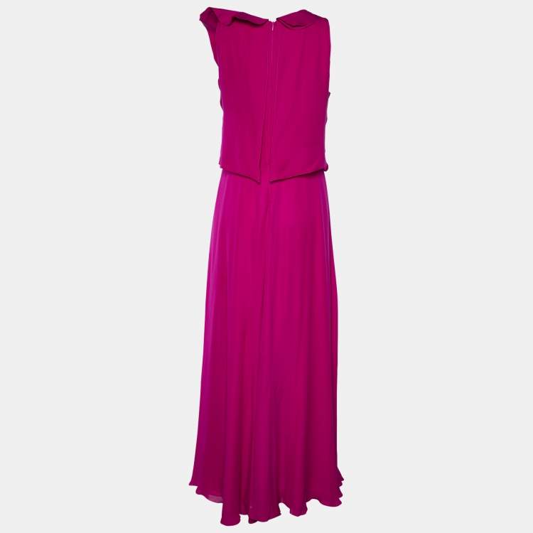 Pre Owned Emporio Armani Purple Silk Ruffle Overlay Detail Sleeveless Maxi Dress M