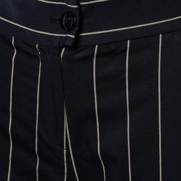 Pre Owned Emporio Armani Black Striped Cotton Tapered Leg Pants M