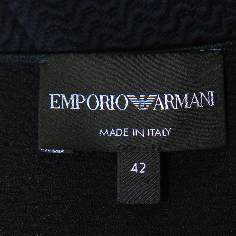 Pre Owned Emporio Armani Navy Blue Wave Pattern Knit Midi Dress M