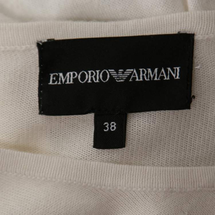 Pre Owned Emporio Armani White Knit Contrast Detail Top S