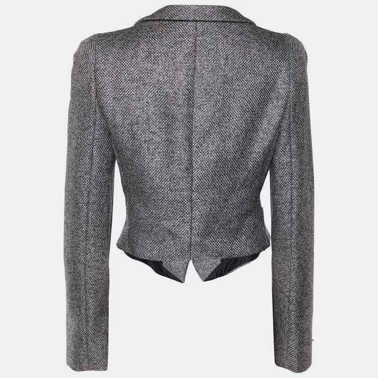 مملوكة مسبقًا Emporio Armani Grey Wool Blend Button Front Cropped Blazer M