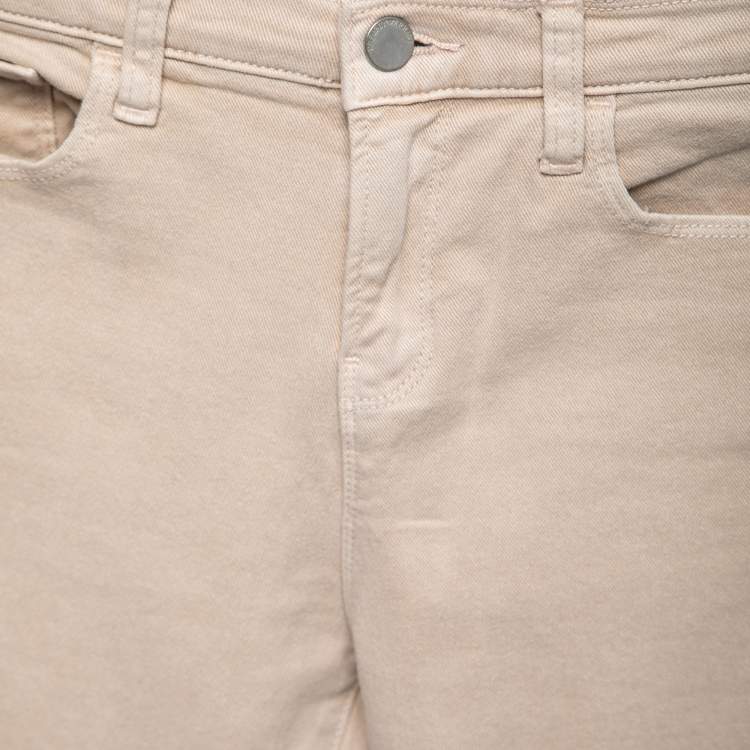 Pre Owned Emporio Armani Beige Denim Logo Embroidered Skinny Jeans Waist 29"