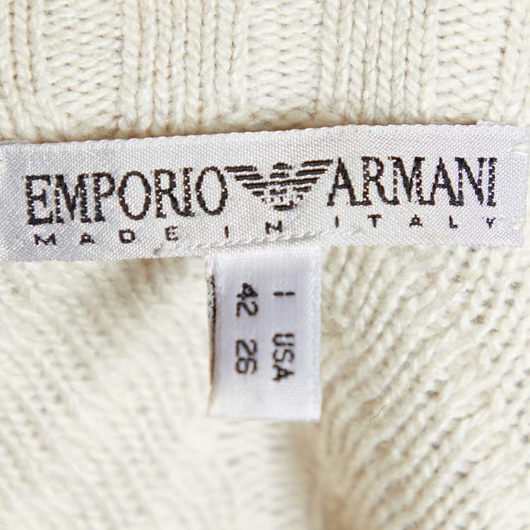 Pre Owned Emporio Armani Beige Wool & Cashmere High Neck Sweater M