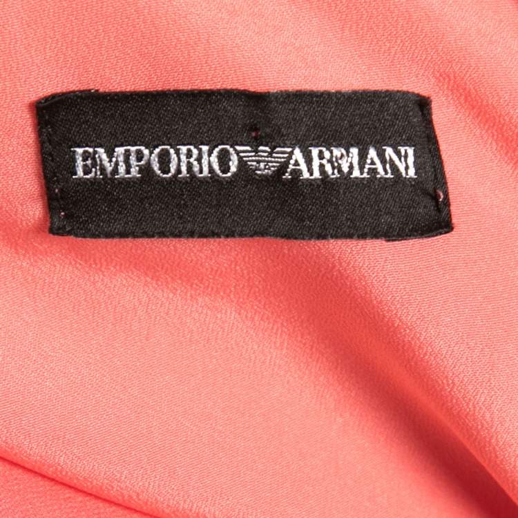 Pre Owned Emporio Armani Salmon Pink Silk Draped Detail Midi Dress M