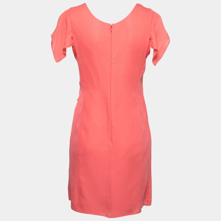Pre Owned Emporio Armani Salmon Pink Silk Draped Detail Midi Dress M