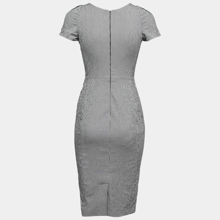 Pre Owned Emporio Armani Black & White Patterned Cotton Sheath Dress S