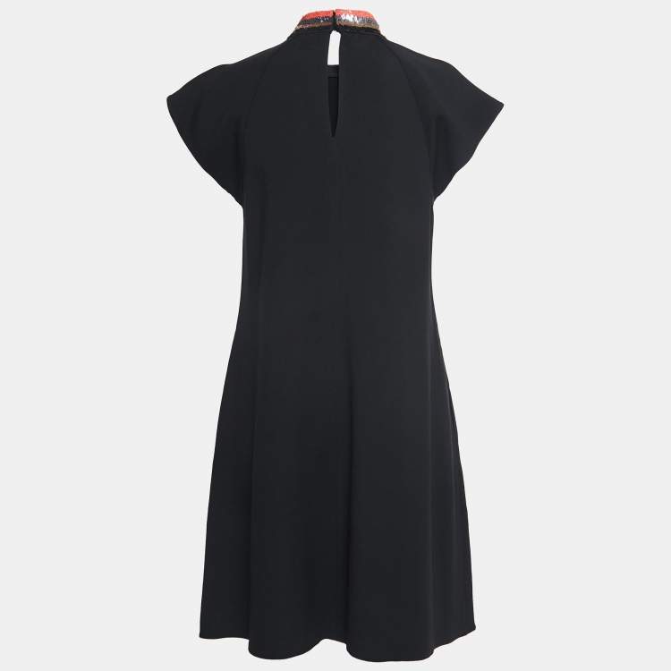 Pre Owned Emporio Armani Black Crepe Sequined Collar Midi Dress XL