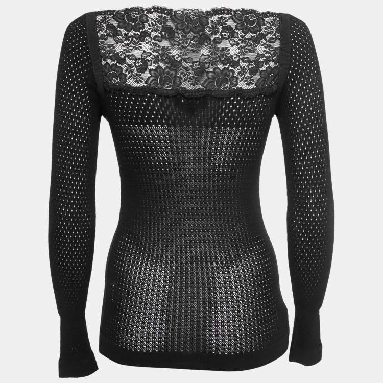 مملوكة مسبقًا Emporio Armani Black Knit Lace Trim Long Sleeves Top S