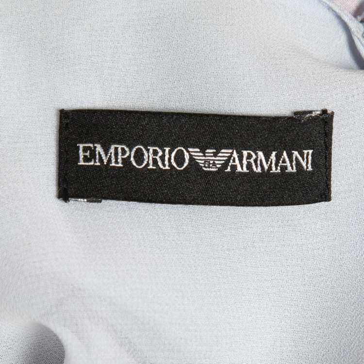 Pre Owned Emporio Armani Light Blue Printed Silk Draped Top S