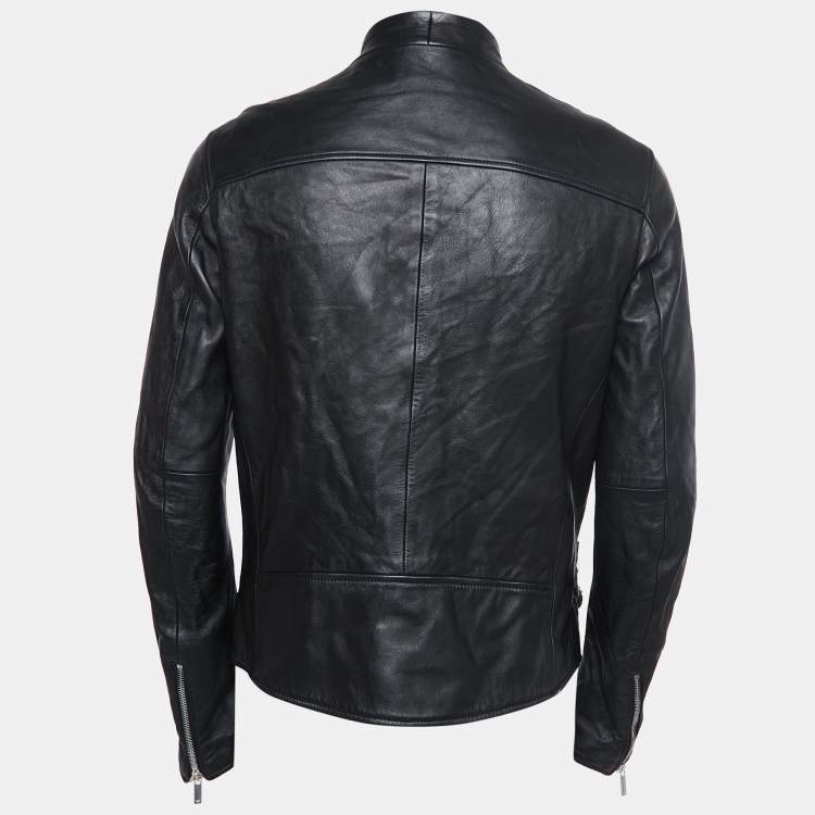 Emporio Armani Black Leather Biker Jacket XL Emporio Armani TLC