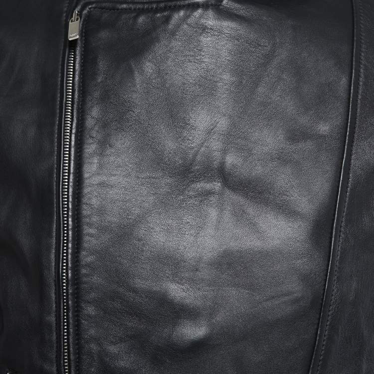 Pre Owned Emporio Armani Black Leather Biker Jacket XL