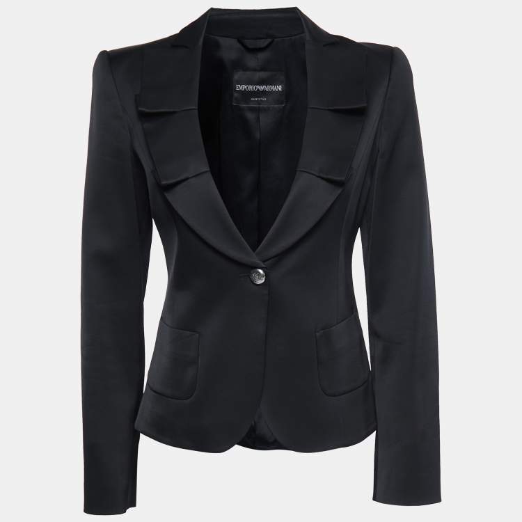 Emporio Armani Black Wool Crepe Ruffled Blazer M Emporio Armani The Luxury Closet