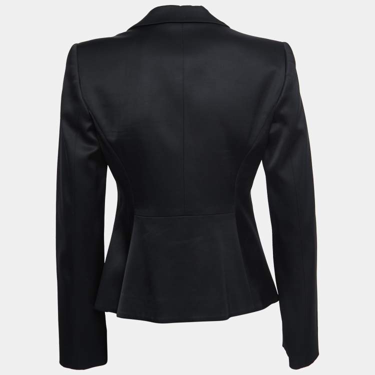 Pre Owned Emporio Armani Black Wool Crepe Ruffled Blazer M