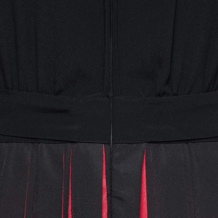 Pre Owned Emporio Armani Black/Red Crepe Pleated A Line Dress M