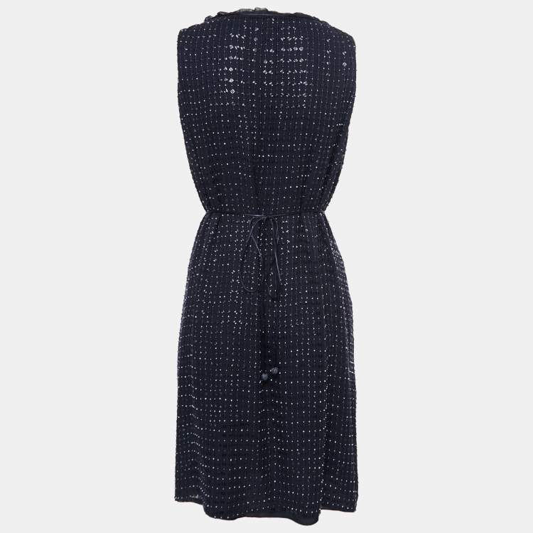 Pre Owned Emporio Armani Dark Blue Silk Embellished Sleeveless Dress S