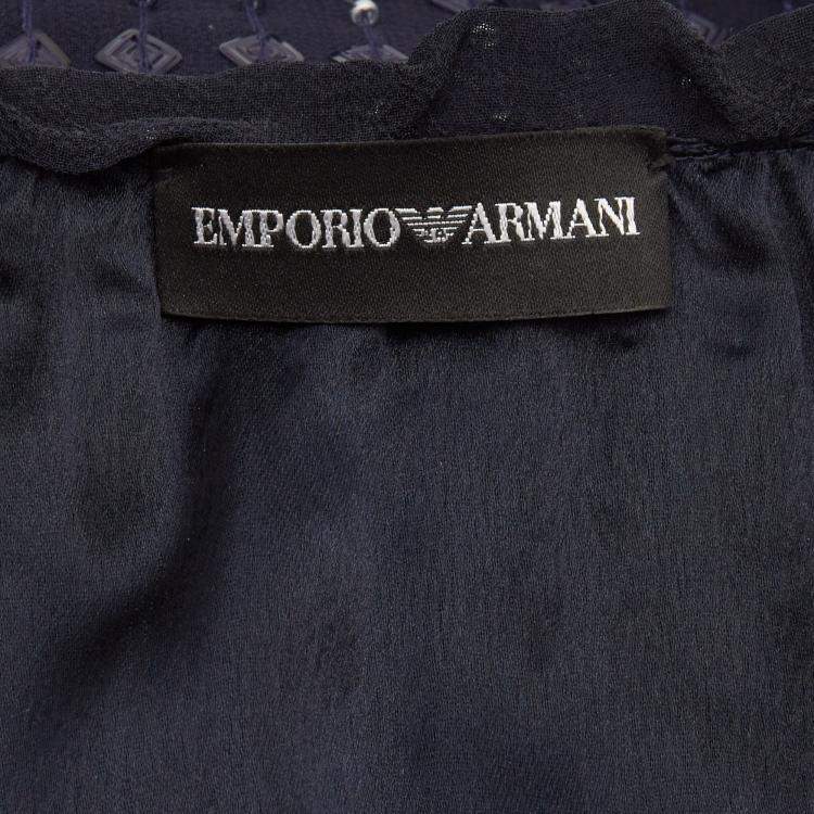 Pre Owned Emporio Armani Dark Blue Silk Embellished Sleeveless Dress S