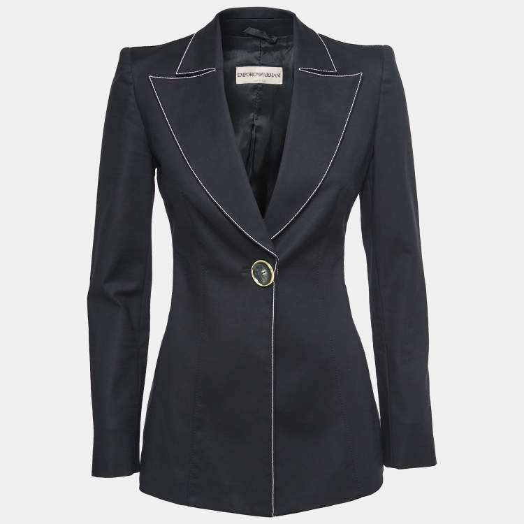 Emporio Armani Vintage Black Stretch Cotton Single Button Blazer S Emporio Armani The Luxury Closet