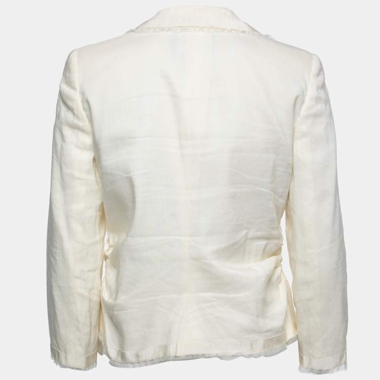 Pre Owned Emporio Armani Vintage Cream Cotton Blend Ruched Detail Blazer M