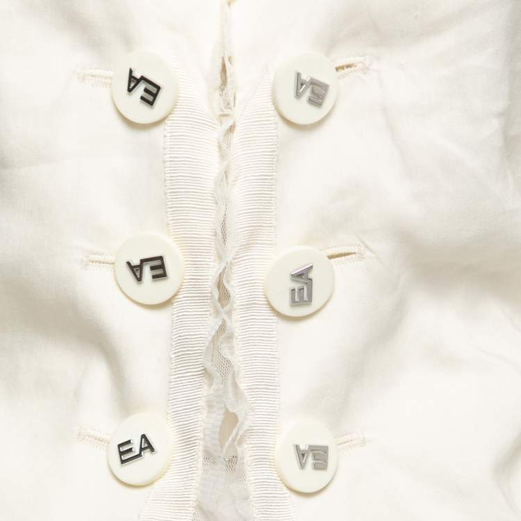 Pre Owned Emporio Armani Vintage Cream Cotton Blend Ruched Detail Blazer M