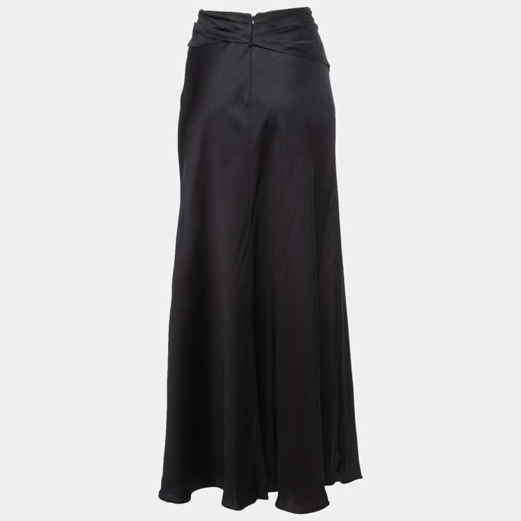 مملوكة مسبقًا Emporio Armani Black Satin Wrap Maxi Skirt M
