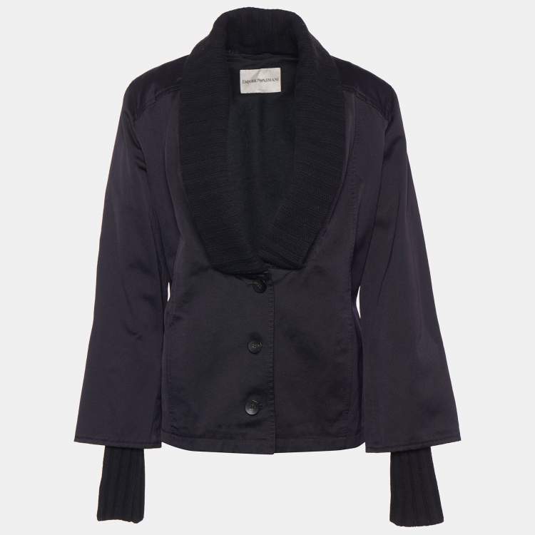 مملوكة مسبقًا Emporio Armani Black Cotton & Knit Collar Detail Blazer L
