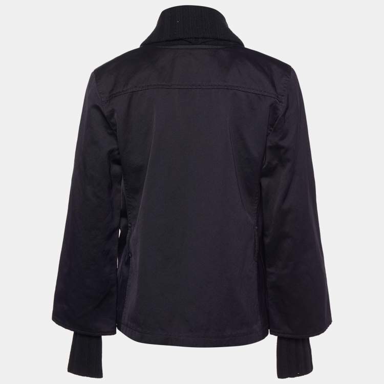 مملوكة مسبقًا Emporio Armani Black Cotton & Knit Collar Detail Blazer L
