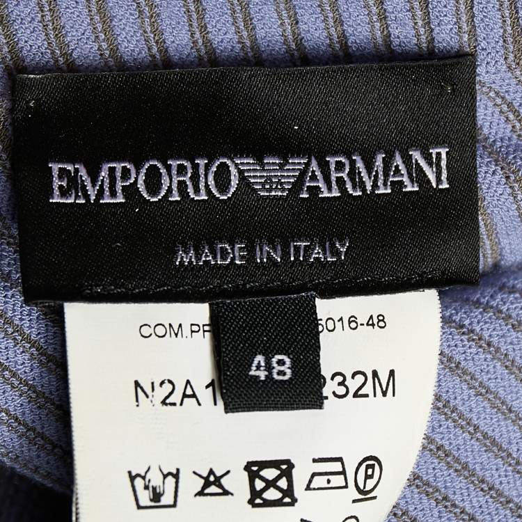 Pre Owned Emporio Armani Purple Striped Rib Knit Boat Neck Long Sleeve Dress L