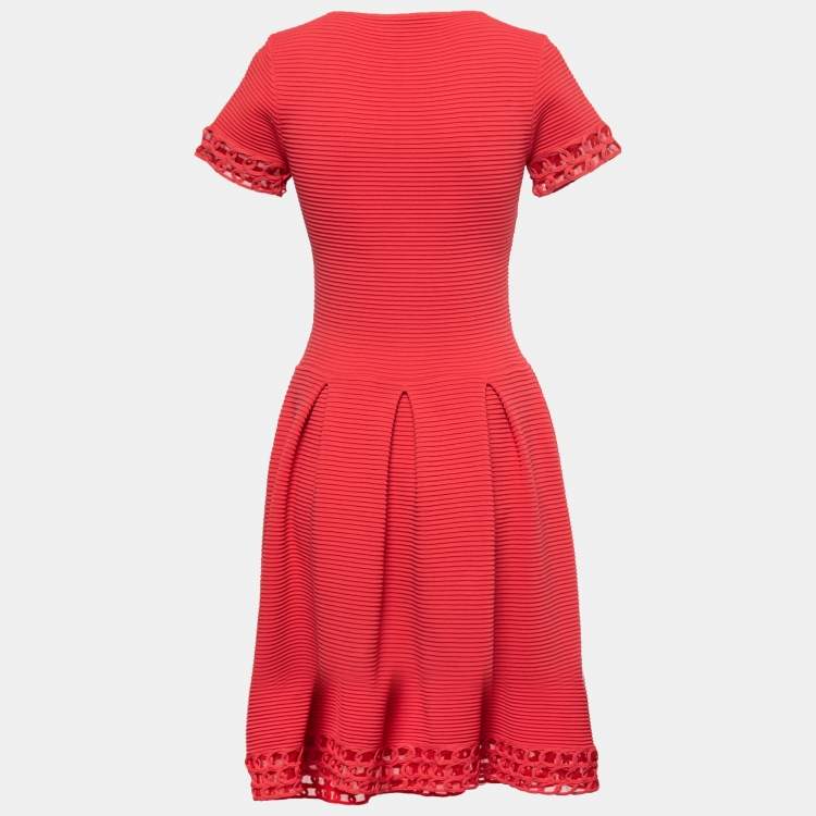 Pre Owned Emporio Armani Red Rib Knit Fit And Flare Dress S