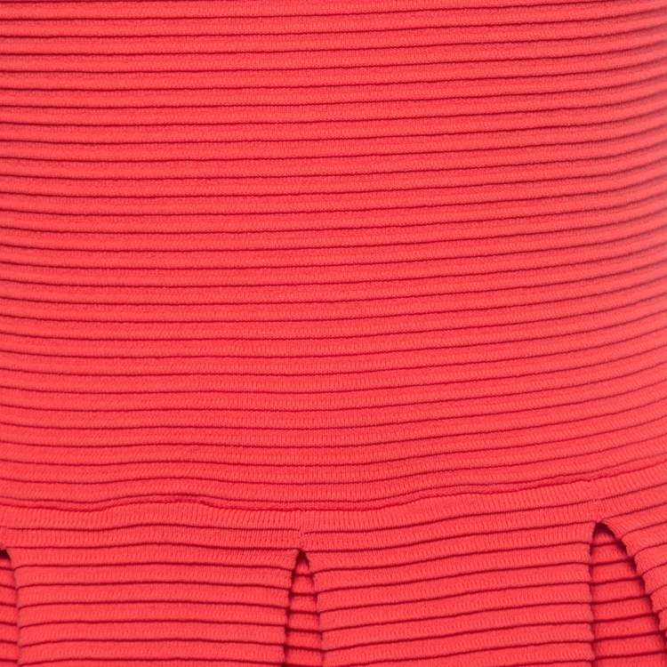 Pre Owned Emporio Armani Red Rib Knit Fit And Flare Dress S