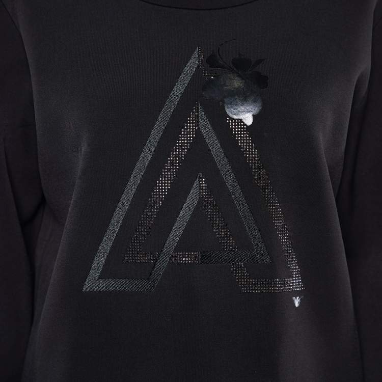 Pre Owned Emporio Armani Black Jersey A Embellished Sweatshirt L