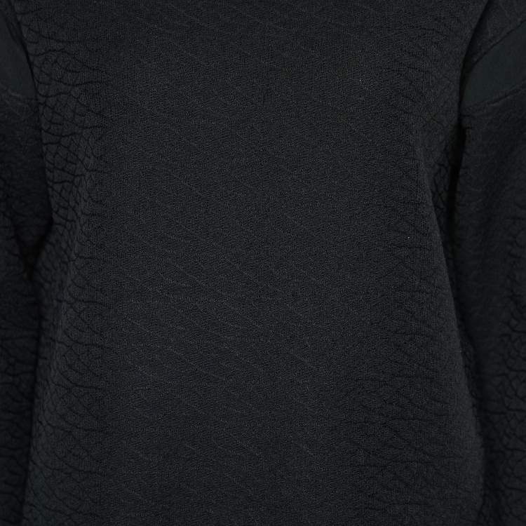 Pre Owned Emporio Armani Black Textured Cotton Blend Split  Back Detail Top M